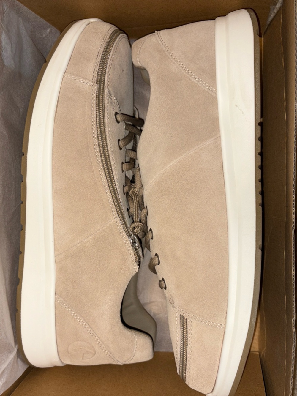 Men's Suede Zip-Accent Sneakers in Beige